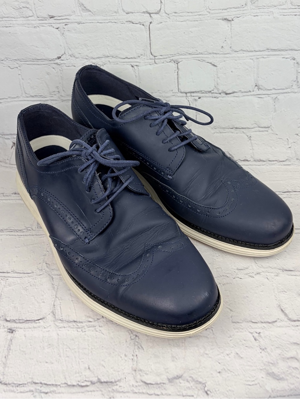 Cole Haan OriginalGrand Navy Blue Leather Wingtip Oxford Shoes C30024 Size 10.5